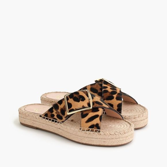 JCREW Size 10 Cross-strap espadrilles in leopard Calf - Picture 1 of 3